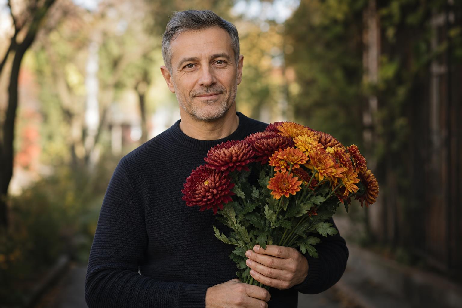с каким цветком ассоциируется имя Николай — мужчина с букетом