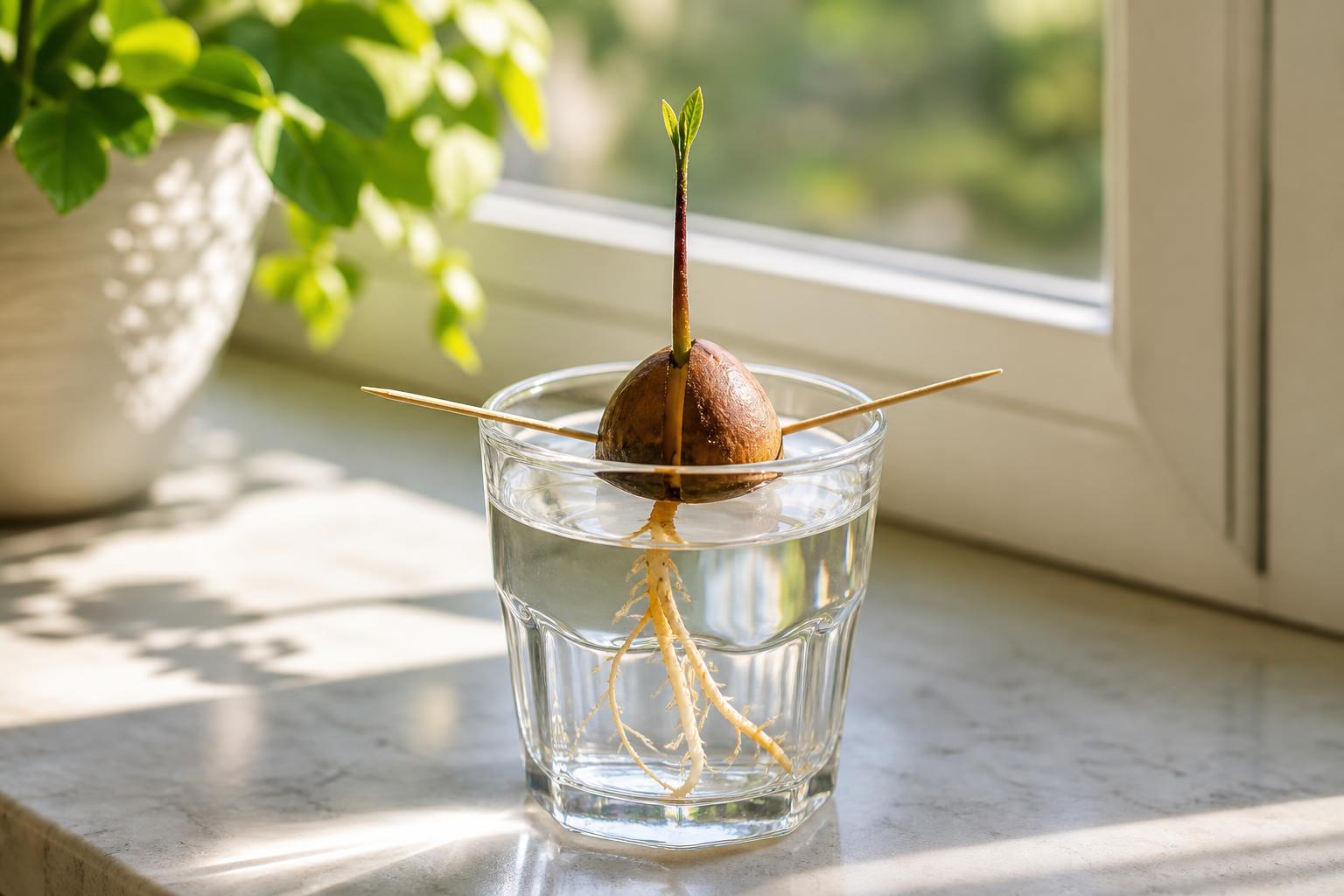 Avocado seed sprouting glass
