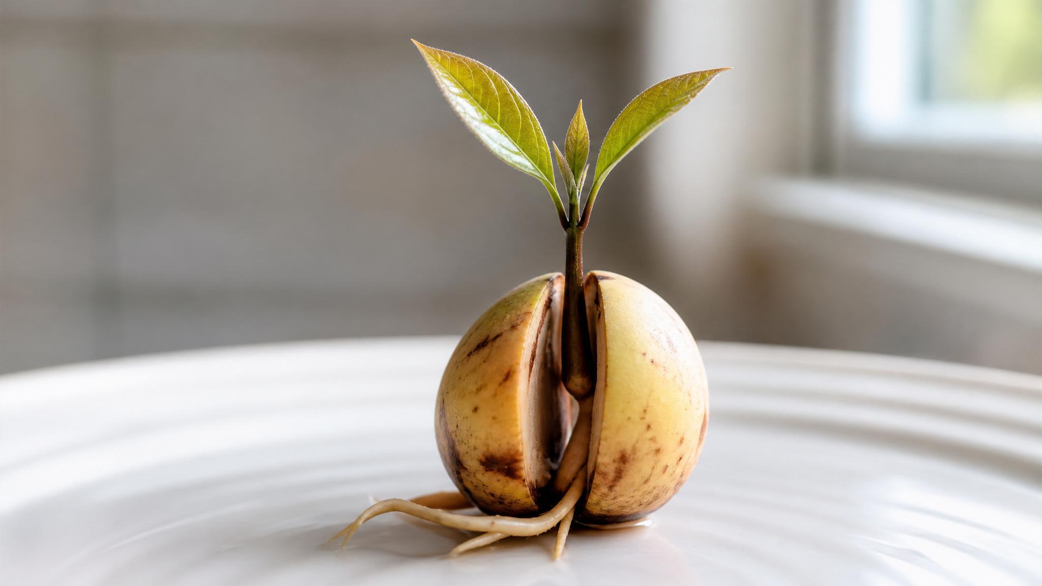Avocado seedling first leaves