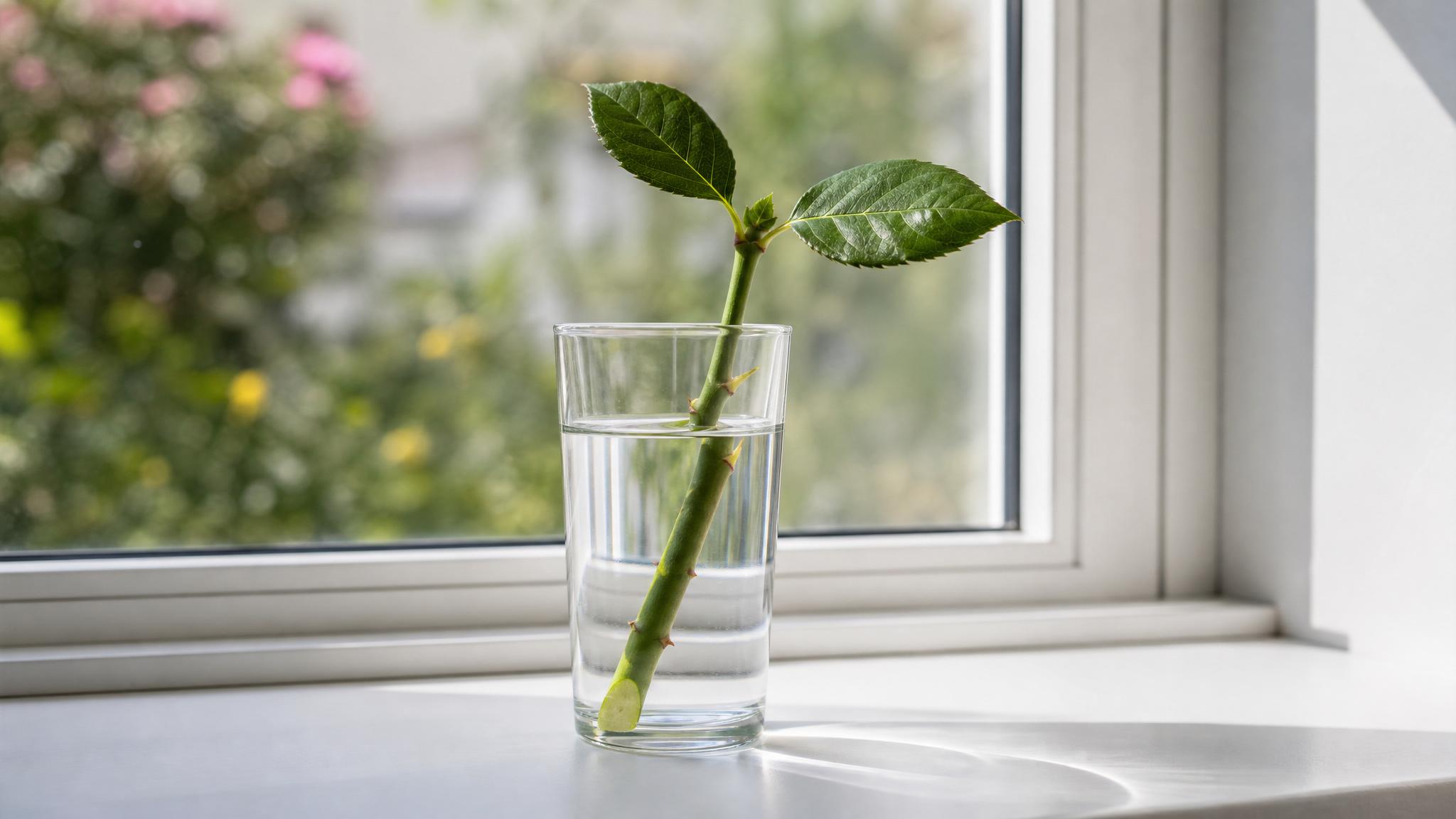 Rose cutting water glass