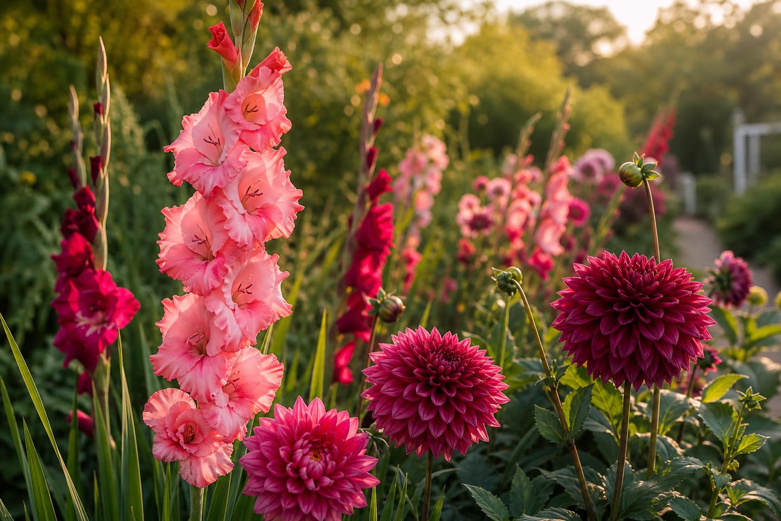 Gladiolusy georginy avgust sad