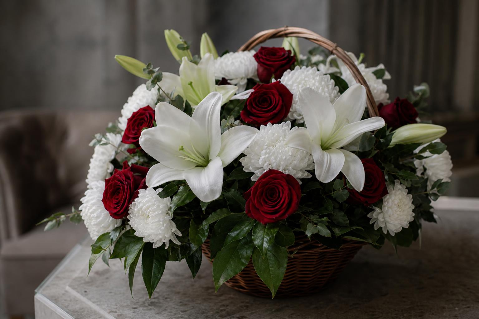 Funeral basket lilies roses