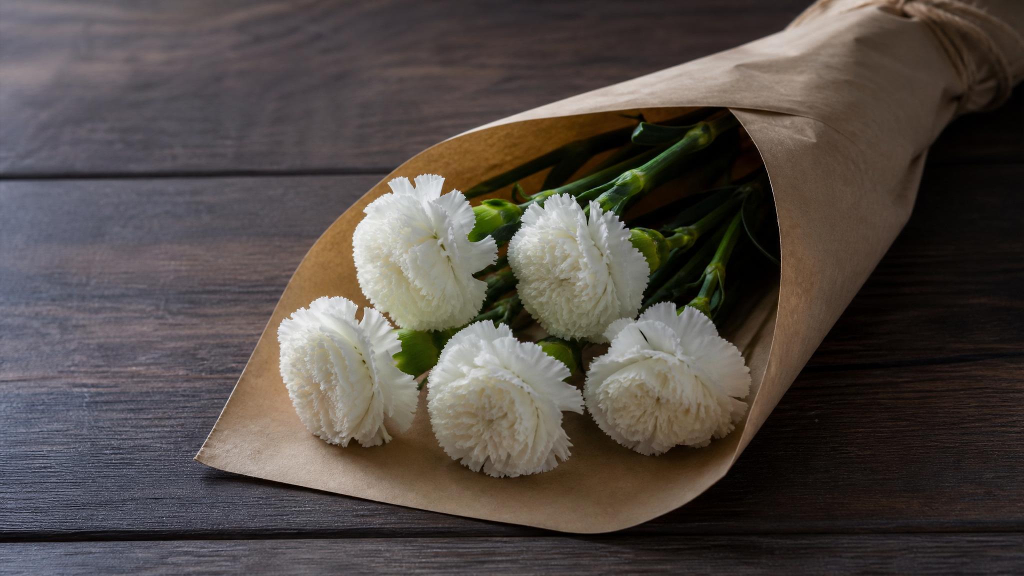 Six white carnations