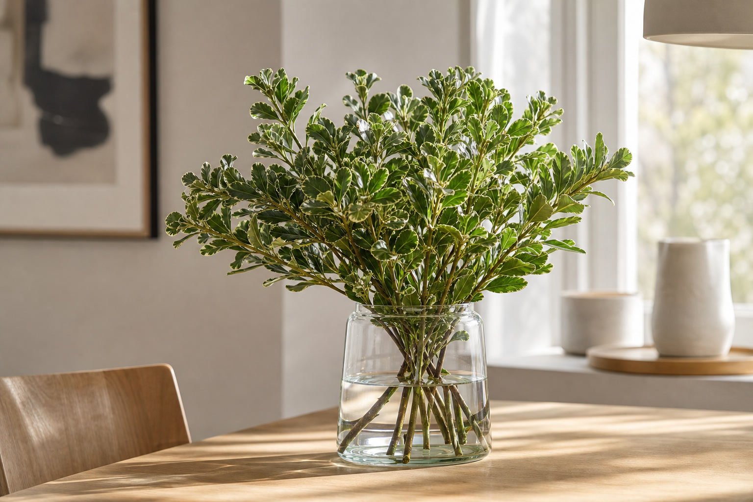 Pittosporum v steklyannoy vaze
