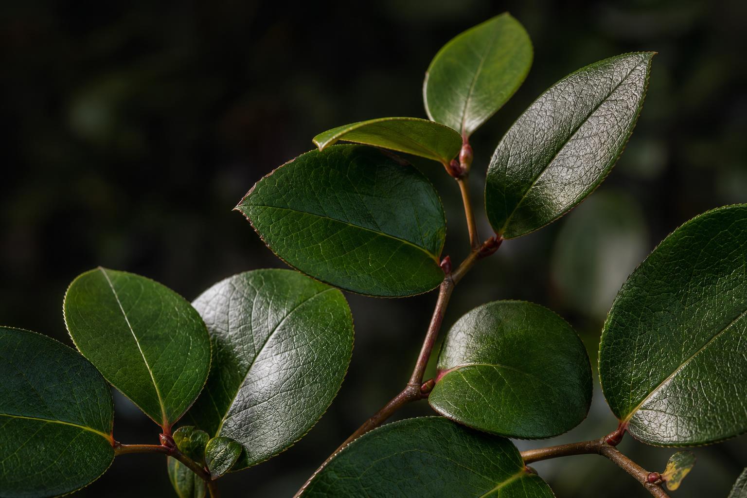 Salal vetka zelenaya krupnyy plan