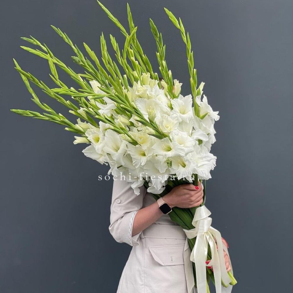 19 белых гладиолусов под ленту в Москве