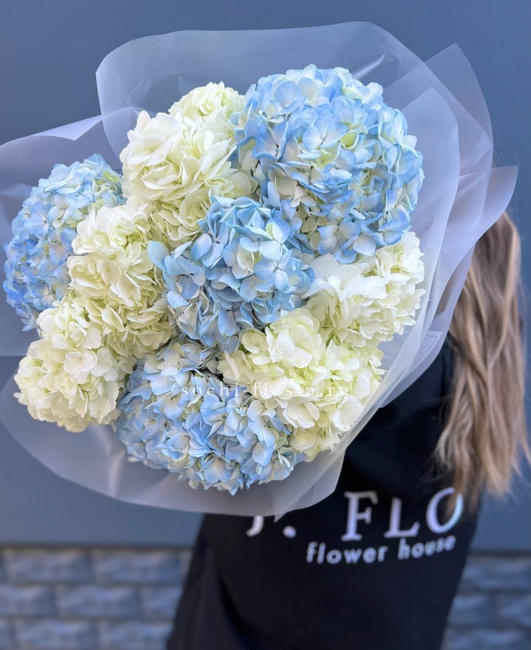 9 бело голубых гортензий в Москве