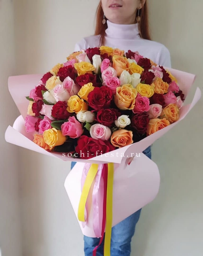 101 роза Кенийский микс "Нежность" в Москве