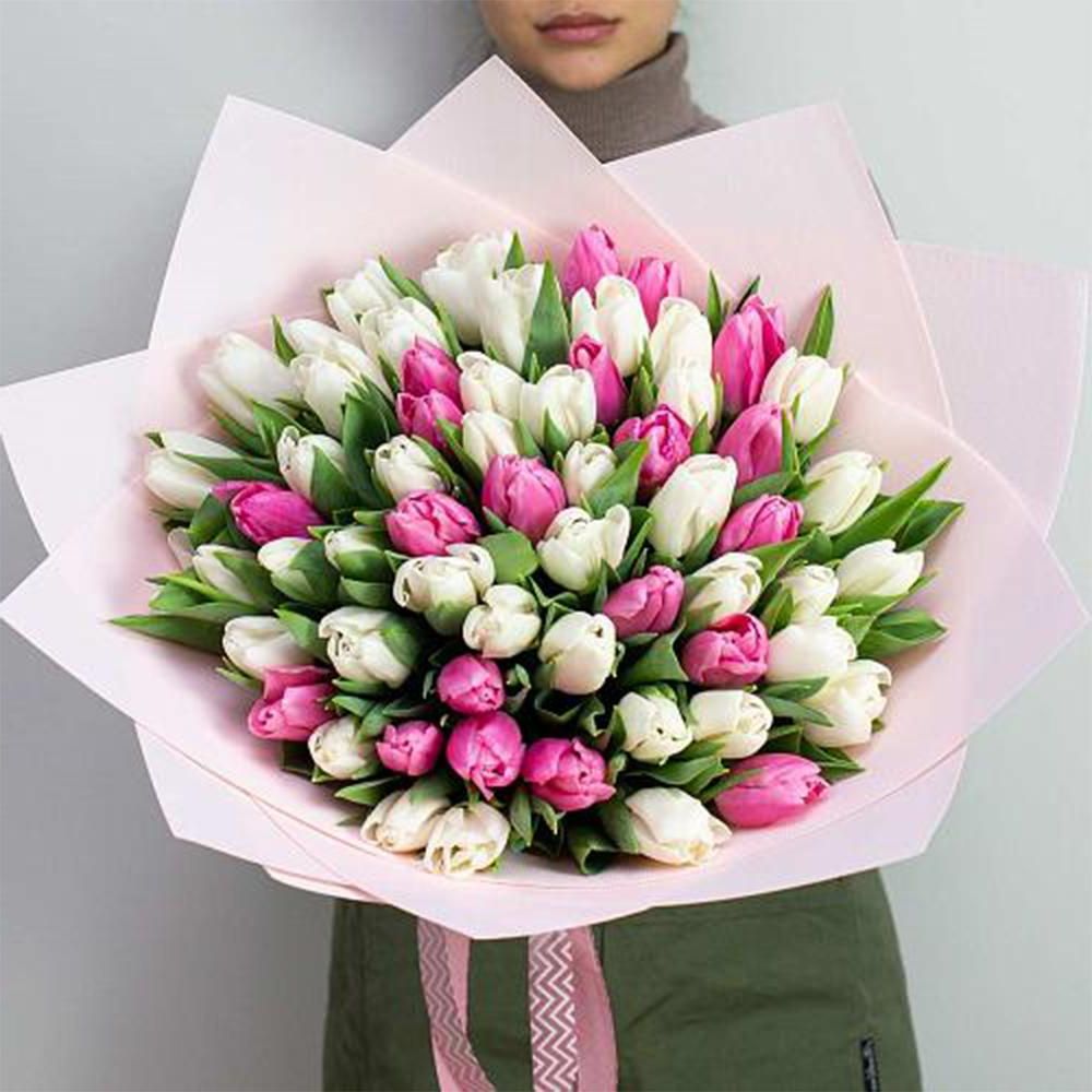 61 бело-розовый тюльпан в Москве