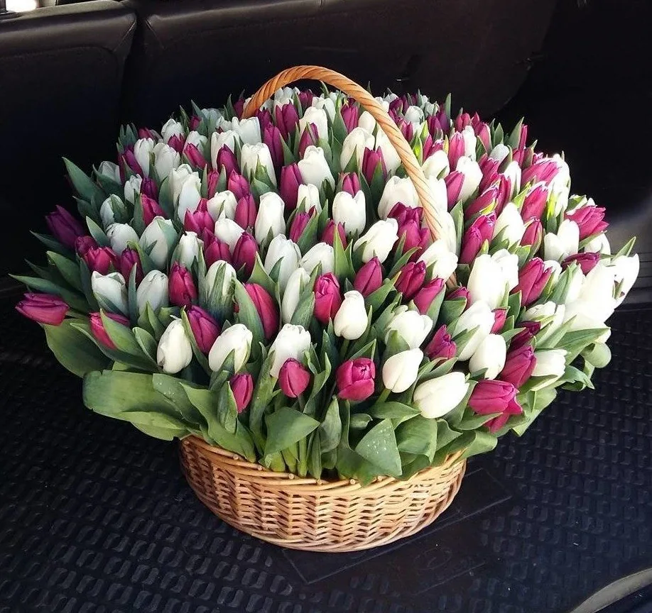 Корзина из 151 тюльпана MIX с доставкой в Москве