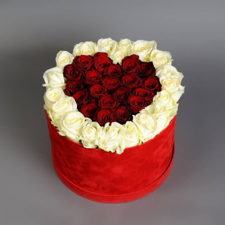 39 красных и белых роз в цилиндре в Москве