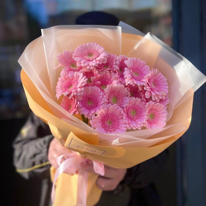 17 розовых гербер  в Москве