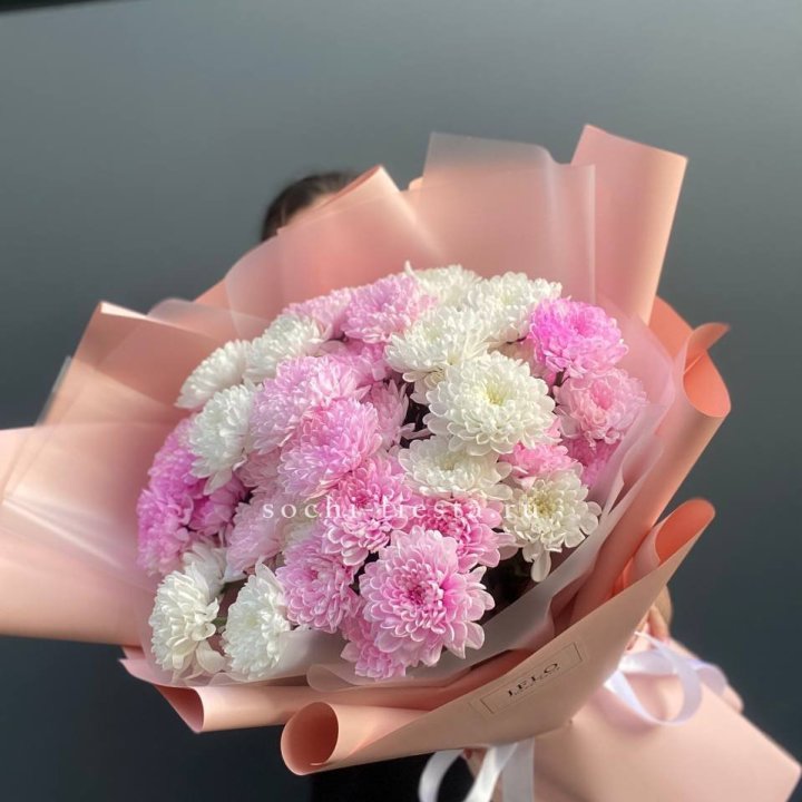  Букет бело-розовых хризантем  в Москве