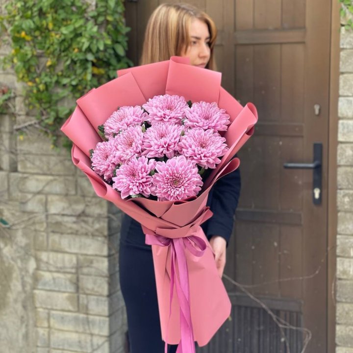 Букет хризантем розовый в Москве