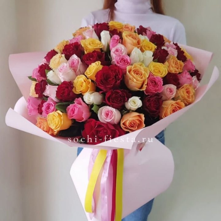 101 роза Кенийский микс "Нежность" в Москве