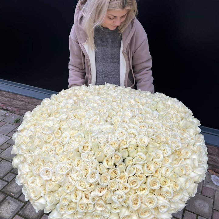 501 белая роза в корзине в Москве